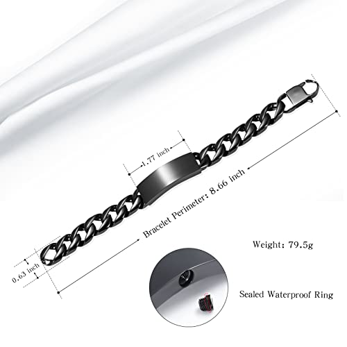 Hearbeingt Cuban Link Urn Bracelet for Ashes Cremation Bracelet Black-22cm