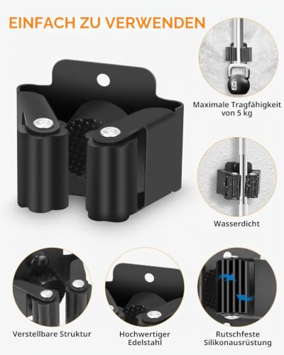 Pack of 10 Stainless Steel Mop Holder, Broom Holder Wall, Broom Holder, Tool Holder, Wall Mount, Stainless Steel Wall Mount, Garden Tool Holder, (20 Screws), for Kitchen, Home, Bathroom