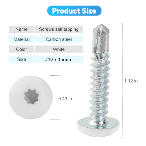 Fuoequl Enclosed Trailer Screws, #10 x 1, Zinc-Plated 200 Pack White