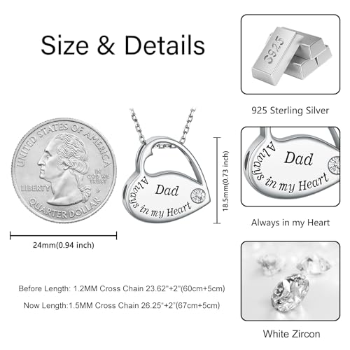 S925 Sterling Silver Heart Urn Necklace Memorial Ashes Keepsake Jewelry Dad