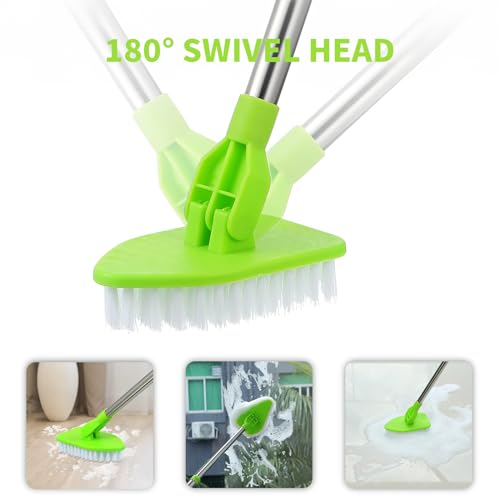 Bathroom-Cleaning-Scrubbing Long-Handled Scrubbing Brush with Squeegee - Extendable Tub and Tile Cleaner, 2 in 1 Floor and Shower Brush for Bathroom and Kitchen