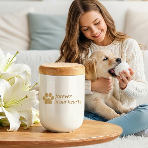 Ceramic Pet Urn for Cat Dog Ashes for Memorial Handmade Small Cat Dog Urn White Paw Print
