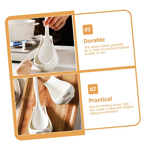 COLLBATH Ceramic Soup Spoon Rest Set Large Rice Spoon and Porridge with Utensil Holder 8.85 in Porcelain Ladle for Serving Soups Snacks Desserts Kitchen Dining Restaurants