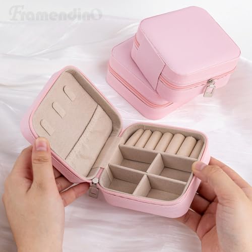 Framendino, 8 Pack Mini Travel Jewelry Box Small Organizers Portable Display Storage Case Pink
