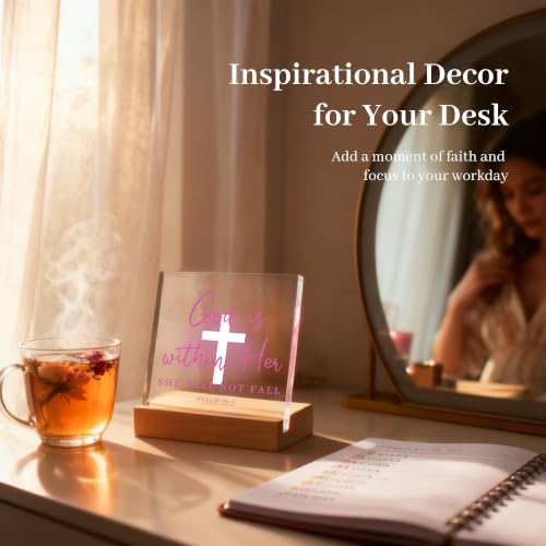 Christian Gifts for Women Faith, Pink Acrylic Christian Decor, Inspirational Gifts for Women, Bible Verse Wall Art, Cheer up Religious Gift for Sister, Friend, Daughter, Mom God is within Her
