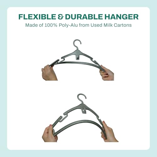 Eco-Friendly Cloth Hangers- Pack of 10- Made from 100% Recycled Milk Cartons- Sustainable Adult Hanger, Non Slip Notches - Ideal for Dresses Coats,Shirts, Skirts & More