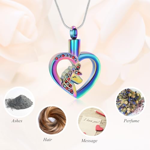 "Unicorn Heart Cremation Jewelry for Ashes for Women Men Crystal Urn Necklace Charm Ashes Holder Keepsake Gift Pendant, Metal, not"