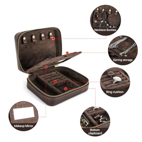 CONTACTS Full Grain Leather Jewelry Box for Men Travel Jewelry Organizer Rectangular+mirror