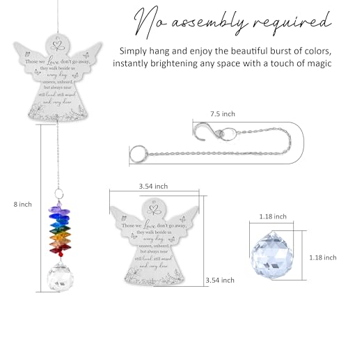 Memorial Suncatcher Ornament - Sympathy Gift for Loss of Loved One - Memorial Angel - Rainbow Maker - Bereavement Keepsake - Hanging Crystal Decor - Mother's Day for Women Angel They Walk Beside Us