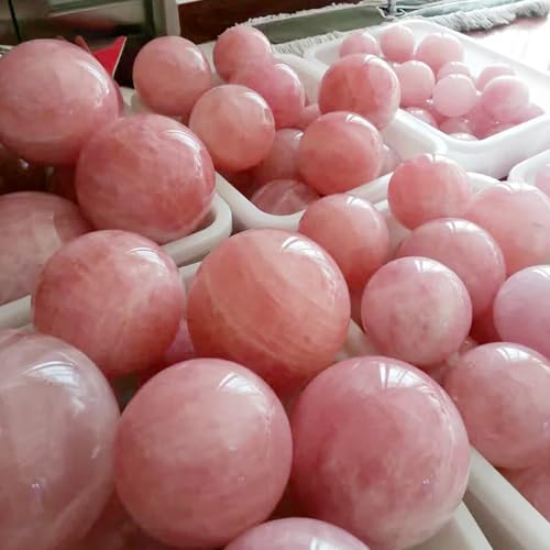 1.6-2 inch Natural Pink Crystal Ball with Stand, Hand Polished Rose Quartz Gemstone Sphere, Reiki Healing Energy Stone, Feng Shui Home Desktop Ornament, Spiritual Meditation Decorative Gift 40-50mm