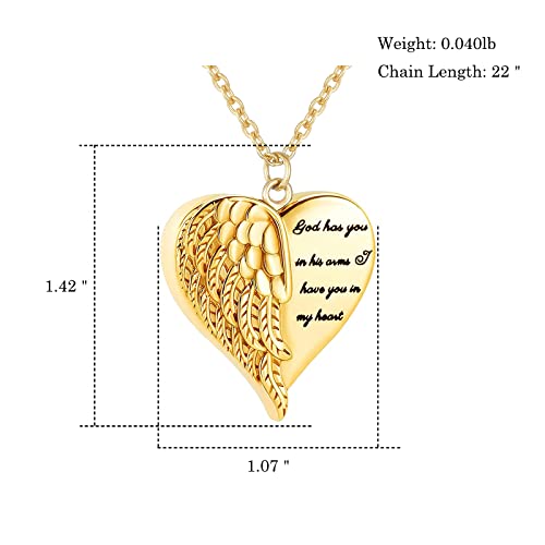 Angel Wing Heart Urn Necklace for Ashes Keepsake Pendant Memorial Locket Ash Holder Cremation Jewelry for Men Women Gold
