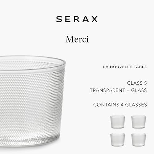 Serax Small Drinking Glasses Set of 4 | La Nouvelle Table glassware by Merci | Ribbed Clear Water Glass Cups without Lids | Home Essentials, Kitchen Set | Suitable for Beer, Juice | Coffee Accessories Small Glasses