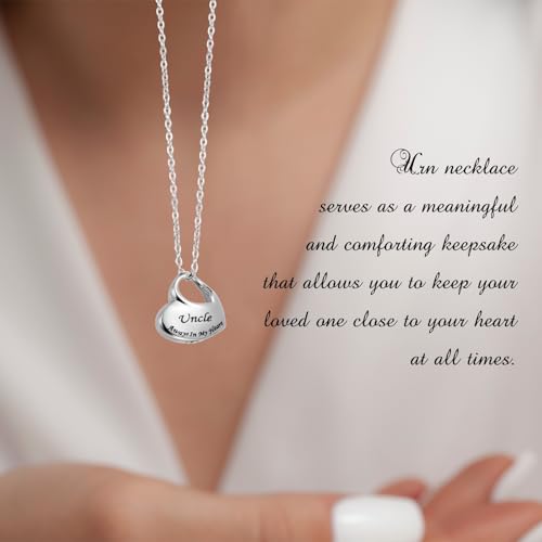 sourcing map Heart Cremation Necklace for Ashes Uncle, Urn Ash Memorial Cremation Necklaces Waterproof Keepsake Pendant with Funnel Kit for Ashes of Loved Ones (Silver Tone)