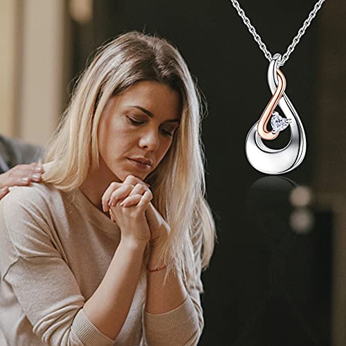 925 Sterling Silver Teardrop Urn Necklace for Ashes Birthstone Heart CZ Memorial Keepsake Pendant Jewelry for Women 04 - White Crystal