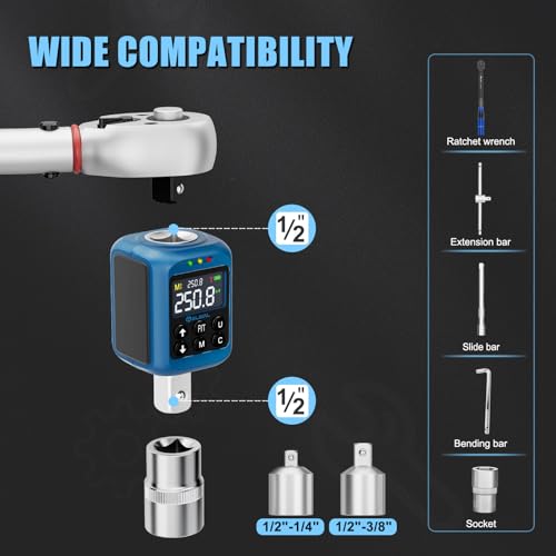 Digital Torque Adapter 1/2" Drive, 3.7-250.8 Ft-lb/5-340 Nm Light-blue
