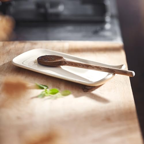 Emile Henry ceramic spoon rest in clay, 9x4 inches, designed to keep kitchen utensils organized and clean.