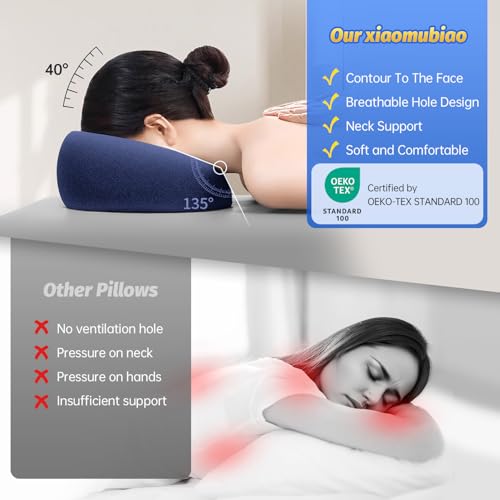 xiaomubiao Face Down Pillows for Massage Table, Massage Headrest for Bed, Face Pillow for Stomach Sleeping, BBL Pillow After Surgery Post Eye Surgery & Vitrectomy Recovery, Removable Cover, Navy Blue