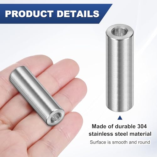 M METERXITY M6 304 stainless steel spacers, 6mm ID x 12mm OD x 35mm length, silver round bushings