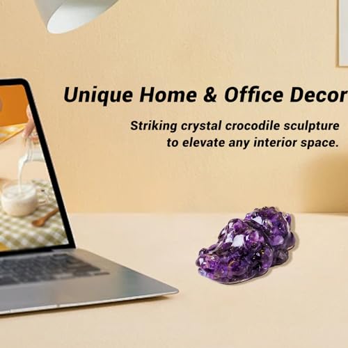 Amethyst Crystal Crocodile Figurine, Natural Resin Alligator Statue for Home Office Desk Decor, Healing Crystals Purple Gifts & Spiritual Gifts for Women Men, Good Luck Animal Ornaments Amethyst