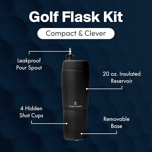 Golf Drinkware Gift Set, Insulated Stainless Steel Beverage Dispenser with Hidden Shot Cups, Leakproof Pour Spout, Portable Golf & Indoor or Outdoor Party Accessory, 20 oz, Black Shadow Black