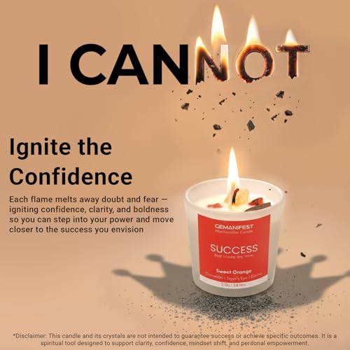 Success Manifestation Crystal Candle, Orange Scented Soy Wax Success