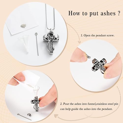 shajwo Deer Antler Cross Urn Necklace for Ashes Silver with Black