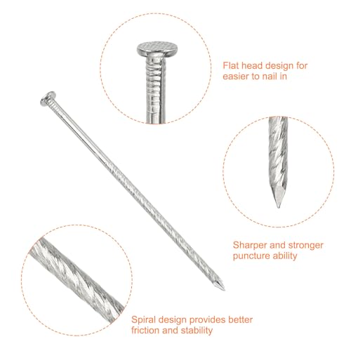 uxcell 12Pcs Fence Deck Nails, 6 Inch 304 Stainless Steel Spiral Deck Nail Spiral Shank Spikes for House Floor Repairing Wall Woodworking, Silver 12