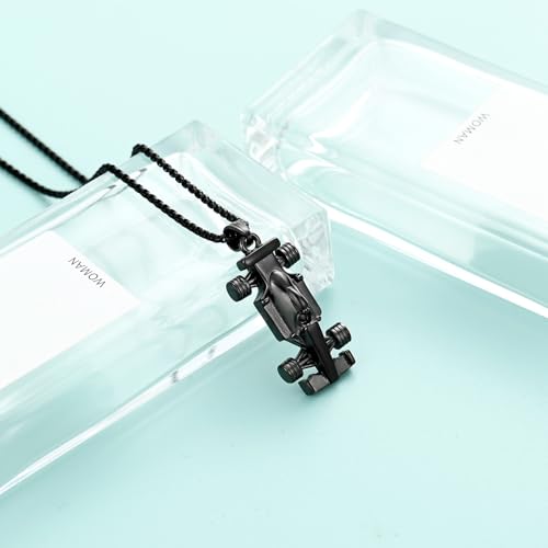 Race Car Urn Necklace for Ashes for Men Adults Stainless Steel Motor Racing Car Cremation Jewelry Urn Pendant Ashes Holder Keepsake Memorial Urn Locket Black