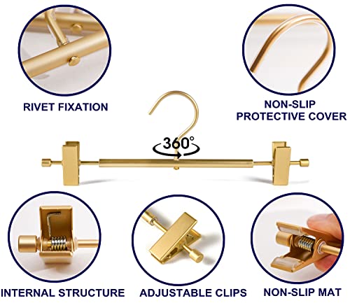 Amber Home 10 Pack Matte Gold Aluminum Pants Hangers, Metal Skirt Hangers