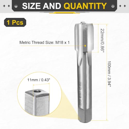 QUARKZMAN Metric Hand Tap M18 x 1 HSS6542(M2) Right Hand Middle Tap for Cast Iron, Copper, and Plastic | Metric right-handed middle tap for cast iron, copper, and plastic