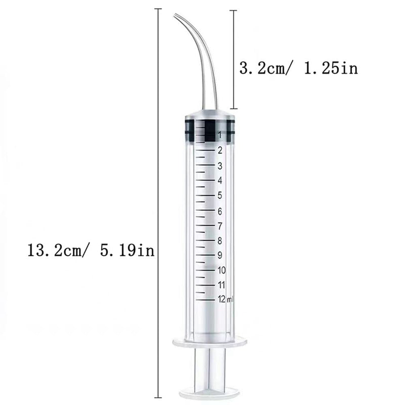 [Australia - AusPower] - 10 Pack Dental Syringes with Curved Tip Disposable Gradient Dental Irrigation Syringes for Oral Dental Care Tonsil Stone Removal Laboratory Feeding Small Pets Curved Measurable (12ml, transparent, 10) 12ml 
