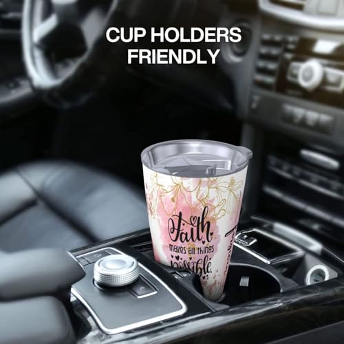 Christian Gifts for Women,Faith Affirmation Stainless Steel Coffee Tumbler Travel Mug Water Bottle for Mom Wife Jesus Religious Gift 20oz Faith