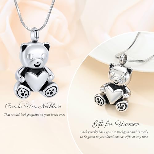 Minicremation Cremation Jewelry for Ashes Always in My Heart Urn Necklace Panda Memorial Keepsake Pendant for Pet/Human Silver
