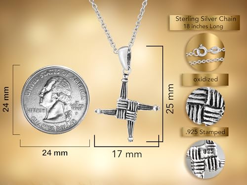 AeraVida 925 Sterling Silver Saint Brigid Irish Cross Necklace – Oxidized Woven Celtic Pendant with 18” Cable Chain