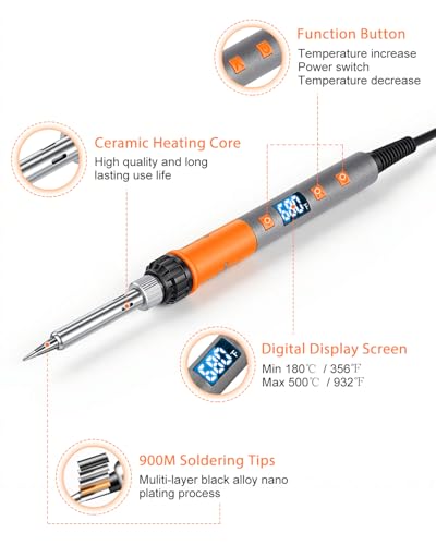 Soldering Iron Set, 100 W High Performance Soldering Iron, Quick Heating, Digital Temperature Display & Precise Control 180°C - 500°C, Portable Soldering Kit with Protective Cap & Automatic Sleep Mode Orange