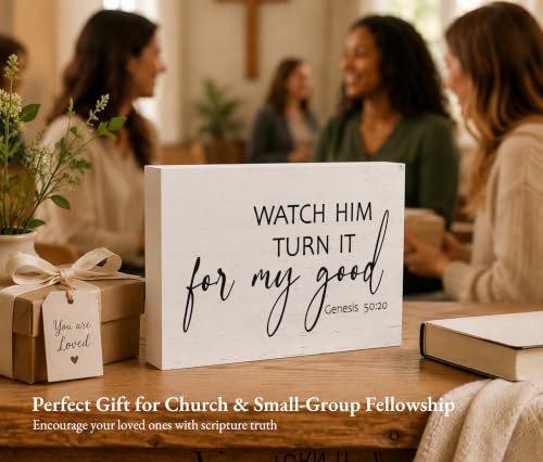 Christian Desk Decor, Genesis 50:20 Bible Verse Rustic Farmhouse Wood Block Sign, Inspirational Gift for Women & Men, Perfect for Daily Encouragement -A70