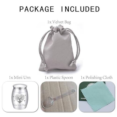 CREATCABIN Small Tree of Life Urn Forever in My Heart Urn Silver Metal Alloy Human Pet Memorial Butterfly Cremation Ashes Keepsake Holder Container with Bag Spoon Cloth for Funeral Burial 1.6" x 1.2"