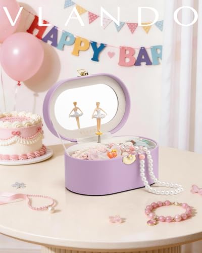 VLANDO Musical Jewelry Box for Girls, Oval Design with Spinning Ballerina B.Purple