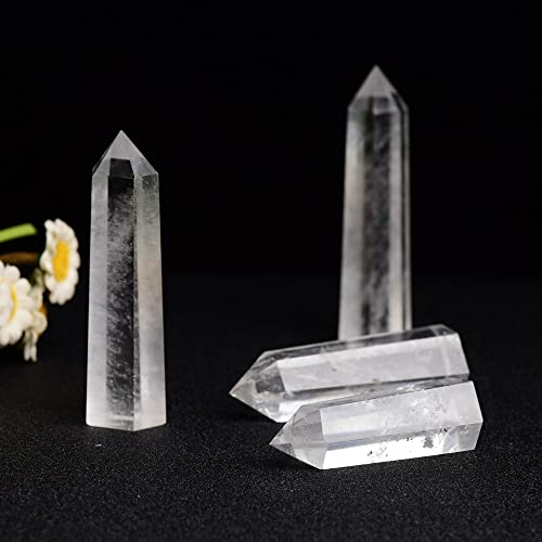 1Pc Natural Clear Quartz Crystal Tower 3.6-4.3" Healing Crystal Wand 6 Faceted Chakra Reiki Meditation Therapy 3.54-4.33”（9-11cm）