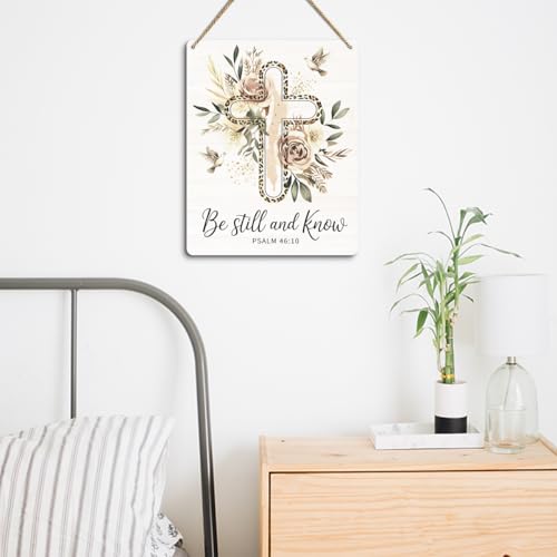 Bible Verses Psalm 46:10 Decor for Home Living Room Farmhouse Christian Cross Gifts for Women Men Believer 8 x 10 Inches