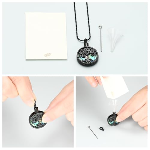 Imrsanl Tree of Life with Celtic Knot Urn Necklace for Ashes Black