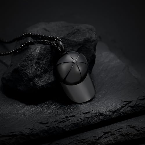 Urn Necklace for Ashes Baseball Cap Shape Cremation Jewelry Keepsake Holder Memorial Urn Necklace Pendants Ashes for Women Men Black
