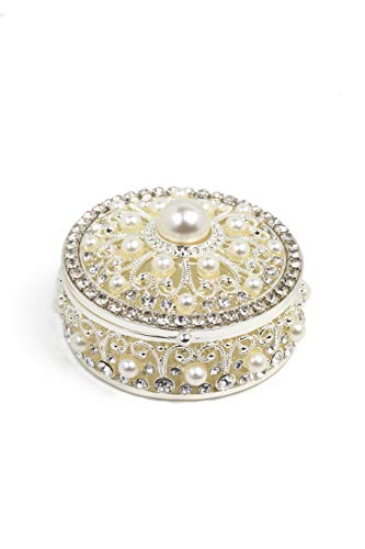 VI N VI Silver Jewelry Box Trinket Box with Rhinestones and Pearls