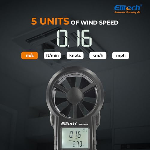 Elitech Bluetooth Wind Gauge, Digital Anemometer Wind Speed Measurement Temperature, USB Data Export, CFM/CMM Air Flow Measurement for HVAC & Environmental Testing ANE-200W