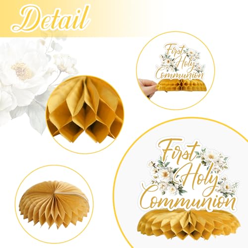 First Holy Communion Honeycomb Centerpieces, Baptism Decorations, God Bless Religious Table Centerpiece, First Communion Table Decor, Baptism Christening Baby Shower Birthday Party Decorations 9PCS