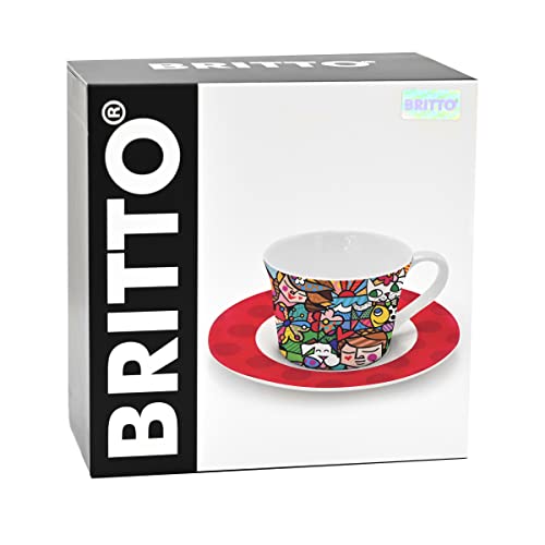 Britto Romero Bone China Coffee & Tea Cup with Saucer Plate, 6.7 oz, Nature in Harmony