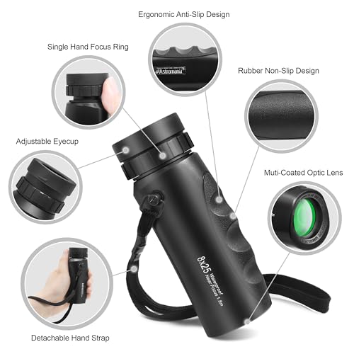 Astromania 8x42 Compact Binoculars - Bundle with - Waterproof Compact 8x25 Monocular