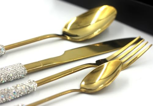4 Pcs Bling Luxury Flatware Cutlery Set, Silver