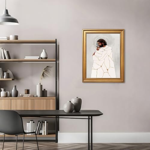 Framed Jesus Healing Embrace Wall Art Christ Comforting the Broken-Hearted Religious Easter Print Christian Canvas Painting Inspirational Poster Picture Modern Faith Decor for Home Office 12x16inch 12"L x 16"W 2-Jesus Healing Embrace