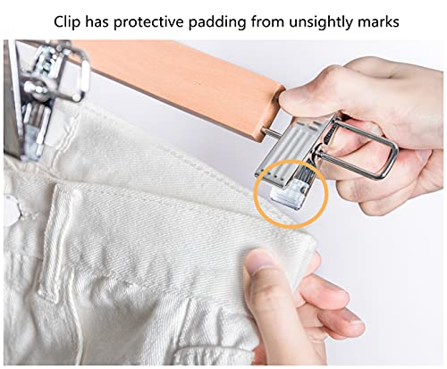 Amber Home 10 Pack Wooden Pant Hangers with Adjustable Clips, 14.17" Ntural Natural